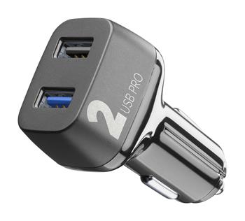 Cellularline Car Multipower 2 PRO car charger with Smartphone Detect technology, 2 x USB port, 36W, black