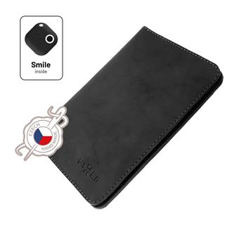 Kožená peněženka FIXED Smile Passport se smart trackerem FIXED Smile Motion, velikost cestovního pasu, černá