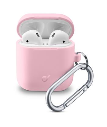 Ochranný kryt s karabínou Cellularline Bounce pre Apple AirPods 1 &amp; 2, ružový