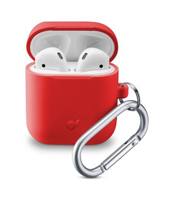 Protective cover with carabiner Cellularline Bounce for Apple AirPods 1 &amp; 2, red