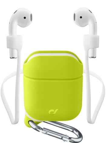 Ochranný kryt s karabinou Cellularline Sprint pro Apple AirPods 1&2 s držákem sluchátek, zelený