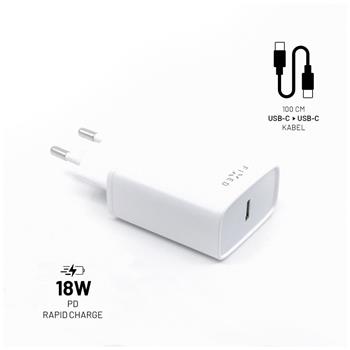 FIXED USB-C Travel Charger 18W+ USB-C/USB-C Cable, white
