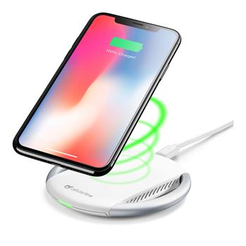 B Cellularline Wireless Fast Charger + Fast Charge Adapter 10W, Qi-Standard, weiß, unverpackt