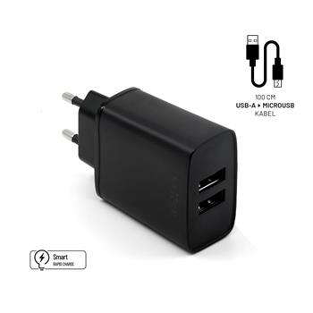 FIXED Dual USB Travel Charger 15W + USB/micro USB Cable, black