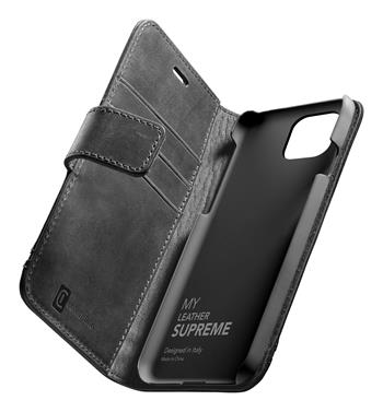 Prémiové kožené pouzdro typu kniha Cellularine Supreme pro Apple iPhone 12 mini, černé