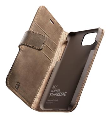 Prémiové kožené pouzdro typu kniha Cellularine Supreme pro Apple iPhone 12/12 Pro, hnědé