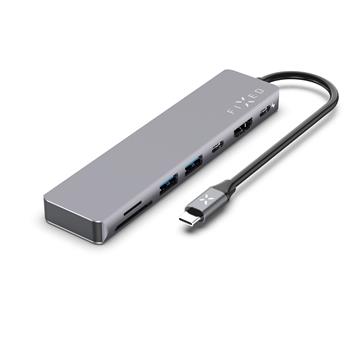 7-portový hliníkový USB-C FIXED HUB Card pre notebooky a tablety, sivý