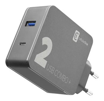 Set Netzladegerät und USB-C-Kabel Cellularline Multipower 2 Combo Plus für Laptops und Smartphones, 48 W, schwarz