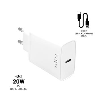 FIXED USB-C Travel Charger 20W+ USB-C/Lightning Cable, white