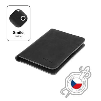 Kožená peňaženka FIXED Smile Passport so smart trackerom FIXED Smile PRO, veľkosť cestovného pasu, čierna