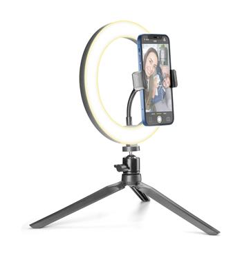 Tripod Cellularline Selfie Ring with LED lighting for selfie photos and videos, black