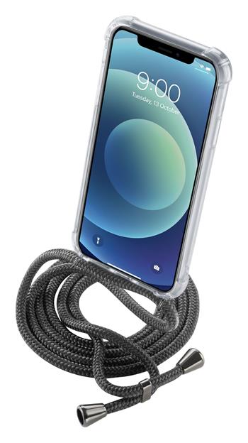 Transparent back cover Cellularline Neck-Case with black drawstring for Apple iPhone 12 MINI