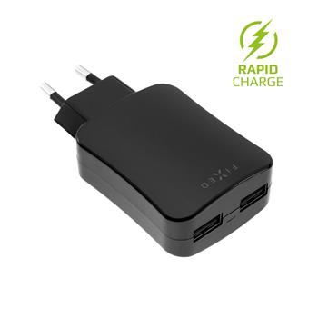 Travel charger FIXED with 2xUSB output, 24W (2x2.4A), black