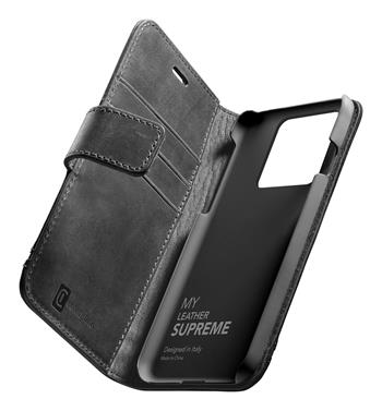 Premium Cellularine Supreme Leder Book Case für Apple iPhone 13, Schwarz