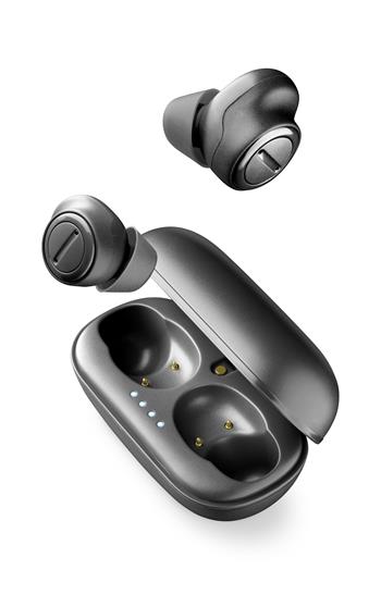 True wireless sluchátka Cellularline PLUME s dobíjecím pouzdrem, AQL® certifikace, černá,rozbaleno