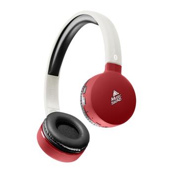 MUSIC SOUND bluetooth headphones with headband and microphone, white-red