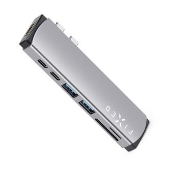 7-Port Aluminium USB-C FIXED HUB Mac für MacBooks grau, ausgepackt