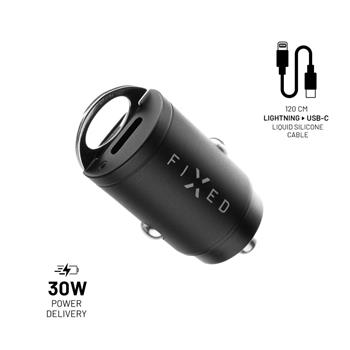 FIXED Dual USB-C Car Charger 30W + USB-C/Lightning Cable, black