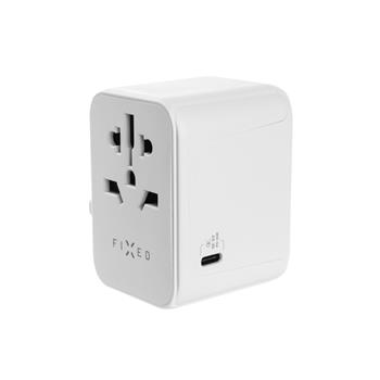 Travel adapter FIXED for EU, UK and USA/AUS, with 1xUSB-C and 2xUSB output, GaN, PD 30W, white, unpacked