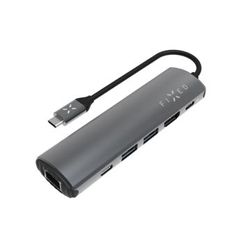 6-portový hliníkový USB-C FIXED HUB Pro, pre notebooky a tablety, sivý