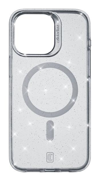 Třpytivý zadní kryt Cellularline Sparkle Mag s podporou Magsafe pro Apple iPhone 15 Pro, čirý