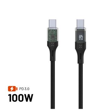 Nabíjecí a datový kabel FIXED s displejem s konektory USB-C/USB-C a podporou PD, 1.2m, USB 2.0, 100W, černý