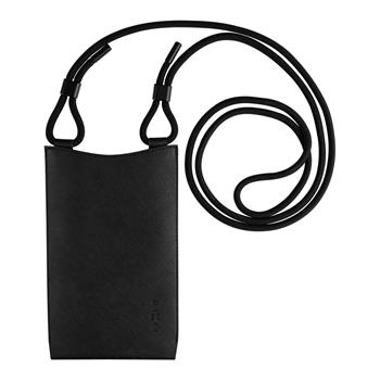 Taštička cez rameno s vreckom FIXED Verona s čiernou šnúrkou pre mobilné telefóny do 7", čierna